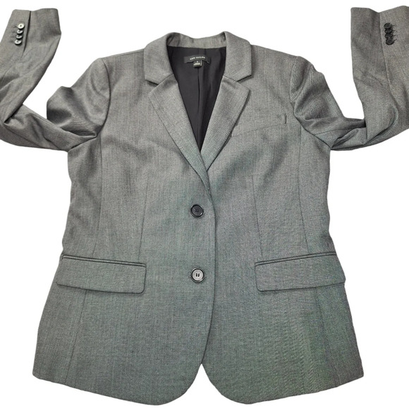 Ann Taylor Sz 8 Sharkskin Iced Slate Gray Two-Button Lined Blazer Jacket Pockets - Picture 11 of 16